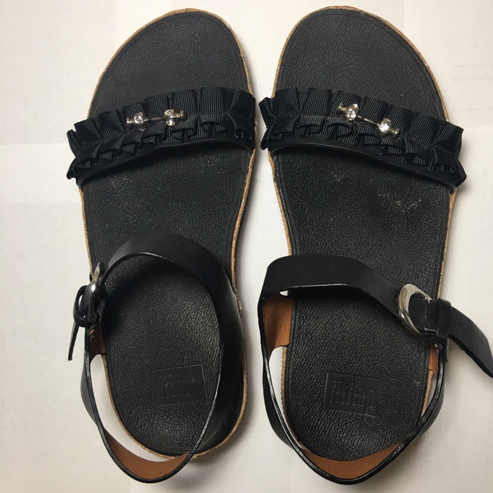 Fitflop Back-Strap Sandals size 5 Black Ruffle